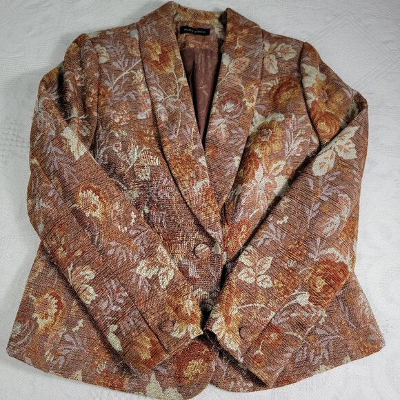 Valerie Stevens women's fall blazer textured autumn leaves one button Size 12 - Picture 7 of 12